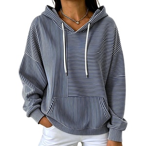 image:imagechouyatou Womens Striped Pullover Hoodies Loose Oversized Sweatshirt TopsNavy