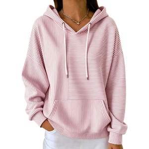 image:imagechouyatou Womens Striped Pullover Hoodies Loose Oversized Sweatshirt TopsPink