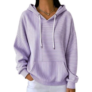 image:imagechouyatou Womens Striped Pullover Hoodies Loose Oversized Sweatshirt TopsPurple
