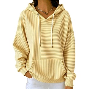 image:imagechouyatou Womens Striped Pullover Hoodies Loose Oversized Sweatshirt TopsYellow
