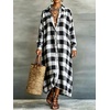 image:imagechouyatou Womens Plaid Button Down Loose Fit Casual Flowy Maxi Shirt DressBlack