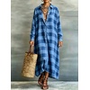 image:imagechouyatou Womens Plaid Button Down Loose Fit Casual Flowy Maxi Shirt DressBlue