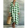image:imagechouyatou Womens Plaid Button Down Loose Fit Casual Flowy Maxi Shirt DressGreen