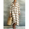 image:imagechouyatou Womens Plaid Button Down Loose Fit Casual Flowy Maxi Shirt DressKhaki