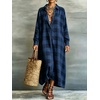 image:imagechouyatou Womens Plaid Button Down Loose Fit Casual Flowy Maxi Shirt DressNavy