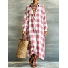 image:imagechouyatou Womens Plaid Button Down Loose Fit Casual Flowy Maxi Shirt DressPink