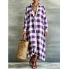 image:imagechouyatou Womens Plaid Button Down Loose Fit Casual Flowy Maxi Shirt DressPurple