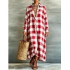 image:imagechouyatou Womens Plaid Button Down Loose Fit Casual Flowy Maxi Shirt DressRed