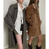image:imagechouyatou Womens Retro Faux Suede Leather Shacket Mid Long Jacket CoatBrown