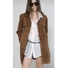 image:imagechouyatou Womens Retro Faux Suede Leather Shacket Mid Long Jacket CoatBrown
