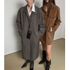 image:imagechouyatou Womens Retro Faux Suede Leather Shacket Mid Long Jacket CoatBrown