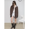 image:imagechouyatou Womens Retro Faux Suede Leather Shacket Mid Long Jacket CoatCoffee