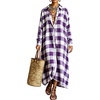 image:imagechouyatou Womens Plaid Button Down Loose Fit Casual Flowy Maxi Shirt DressPurple