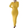 image:imagechouyatou Womens Sexy Crewneck Long Sleeve Cable Knit Bodycon Maxi Pullover Sweater DressYellow