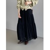 image:imagechouyatou Womens Faux Suede Leather Skirt Lace Crochet Eyelet Elastic Waist Fall Winter Maxi Tiered SkirtBlack