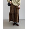 image:imagechouyatou Womens Faux Suede Leather Skirt Lace Crochet Eyelet Elastic Waist Fall Winter Maxi Tiered SkirtBrown