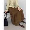 image:imagechouyatou Womens Faux Suede Leather Skirt Lace Crochet Eyelet Elastic Waist Fall Winter Maxi Tiered SkirtBrown