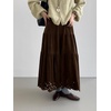 image:imagechouyatou Womens Faux Suede Leather Skirt Lace Crochet Eyelet Elastic Waist Fall Winter Maxi Tiered SkirtDark Brown