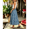 image:imagechouyatou Womens Floral Print Boho Denim Skirt Flare Long Jean SkirtBlue