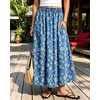 image:imagechouyatou Womens Floral Print Boho Denim Skirt Flare Long Jean SkirtBlue