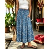 image:imagechouyatou Womens Floral Print Boho Denim Skirt Flare Long Jean SkirtBlue