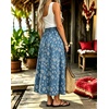 image:imagechouyatou Womens Floral Print Boho Denim Skirt Flare Long Jean SkirtBlue
