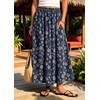 image:imagechouyatou Womens Floral Print Boho Denim Skirt Flare Long Jean SkirtDark Blue