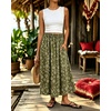 image:imagechouyatou Womens Floral Print Boho Denim Skirt Flare Long Jean SkirtGreen
