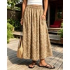 image:imagechouyatou Womens Floral Print Boho Denim Skirt Flare Long Jean SkirtKhaki