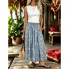 image:imagechouyatou Womens Floral Print Boho Denim Skirt Flare Long Jean SkirtLight Blue