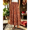 image:imagechouyatou Womens Floral Print Boho Denim Skirt Flare Long Jean SkirtRed
