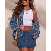 image:imagechouyatou Womens Floral Print Denim Trucker Jacket Button Down Jean CoatsBlue