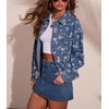 image:imagechouyatou Womens Floral Print Denim Trucker Jacket Button Down Jean CoatsBlue