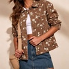 image:imagechouyatou Womens Floral Print Denim Trucker Jacket Button Down Jean CoatsBrown