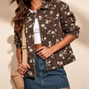 image:imagechouyatou Womens Floral Print Denim Trucker Jacket Button Down Jean CoatsCoffee