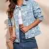 image:imagechouyatou Womens Floral Print Denim Trucker Jacket Button Down Jean CoatsLight Blue