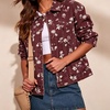 image:imagechouyatou Womens Floral Print Denim Trucker Jacket Button Down Jean CoatsWine Red