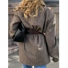 image:imagechouyatou Womens Houndstooth Plaid Wool Blend Pea Coat Double Breasted Lapel Trench Coat with PocketsCoffee Brown