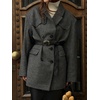 image:imagechouyatou Womens Houndstooth Plaid Wool Blend Pea Coat Double Breasted Lapel Trench Coat with PocketsDark Gray