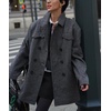 image:imagechouyatou Womens Houndstooth Plaid Wool Blend Pea Coat Double Breasted Lapel Trench Coat with PocketsDark Gray