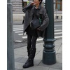 image:imagechouyatou Womens Houndstooth Plaid Wool Blend Pea Coat Double Breasted Lapel Trench Coat with PocketsDark Gray