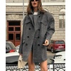 image:imagechouyatou Womens Houndstooth Plaid Wool Blend Pea Coat Double Breasted Lapel Trench Coat with PocketsDark Gray
