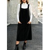 image:imagechouyatou Womens Square Neck Sleeveless A Line Corduroy Overall DressBlack