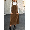 image:imagechouyatou Womens Square Neck Sleeveless A Line Corduroy Overall DressBrown