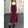 image:imagechouyatou Womens Square Neck Sleeveless A Line Corduroy Overall DressFuchsia