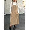 image:imagechouyatou Womens Square Neck Sleeveless A Line Corduroy Overall DressKhaki