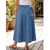 image:imagechouyatou Womens Striped Printed Denim Skirt A Line Jean Midi Long SkirtBlue