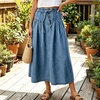 image:imagechouyatou Womens Striped Printed Denim Skirt A Line Jean Midi Long SkirtBlue