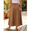image:imagechouyatou Womens Striped Printed Denim Skirt A Line Jean Midi Long SkirtBrown