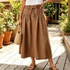 image:imagechouyatou Womens Striped Printed Denim Skirt A Line Jean Midi Long SkirtBrown